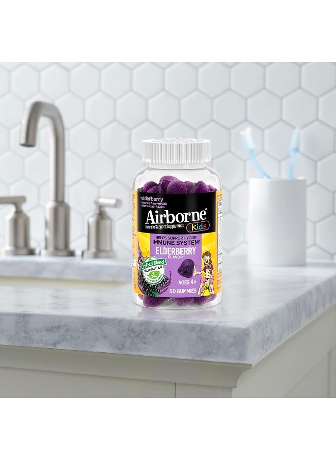 Airborne KIDS Elderberry + Zinc & Vitamin C Gummies, Kids Immune Support with Powerful Antioxidants Vit D & E - 50 gummies, Elderberry Flavor
