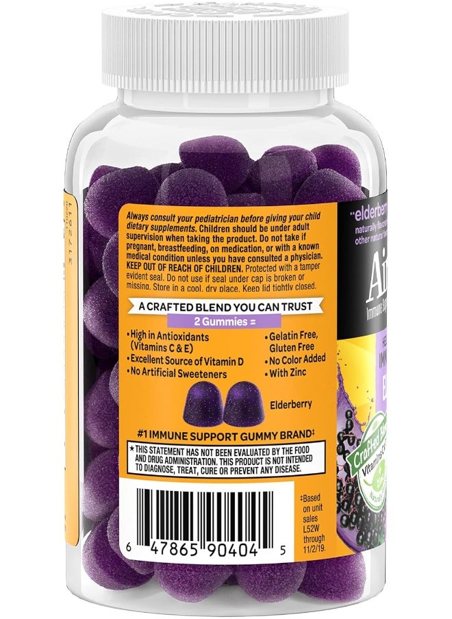 Airborne KIDS Elderberry + Zinc & Vitamin C Gummies, Kids Immune Support with Powerful Antioxidants Vit D & E - 50 gummies, Elderberry Flavor