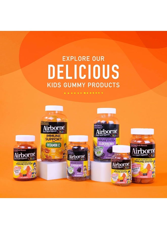 Airborne KIDS Elderberry + Zinc & Vitamin C Gummies, Kids Immune Support with Powerful Antioxidants Vit D & E - 50 gummies, Elderberry Flavor