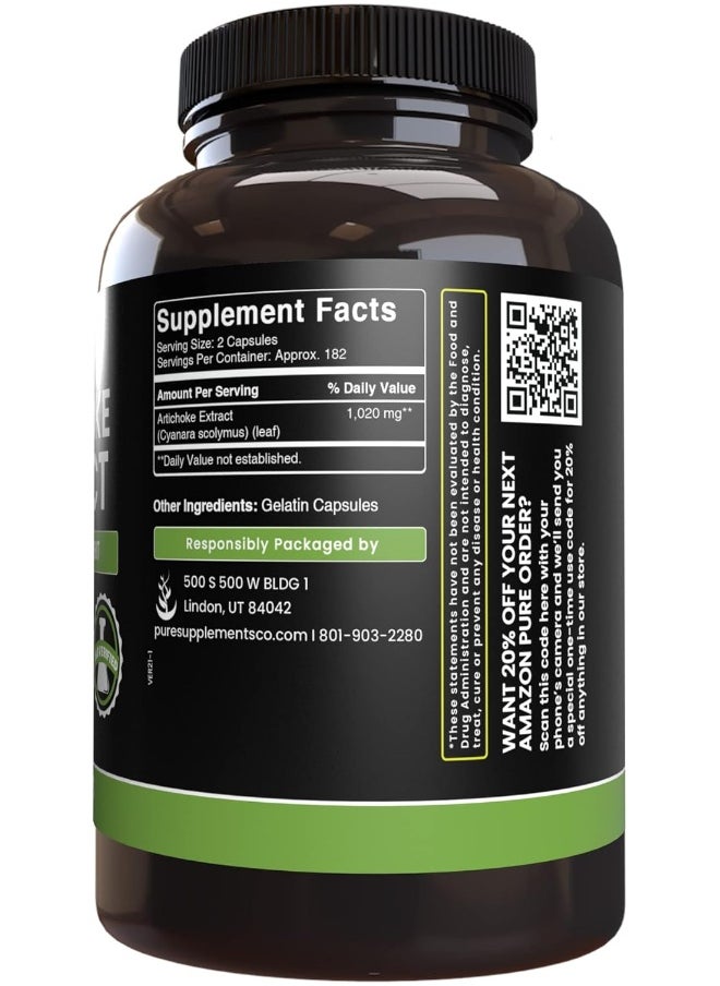 PURE ORIGINAL INGREDIENTS Artichoke Extract (365 Capsules) Digestion Support, Cholesterol Balance
