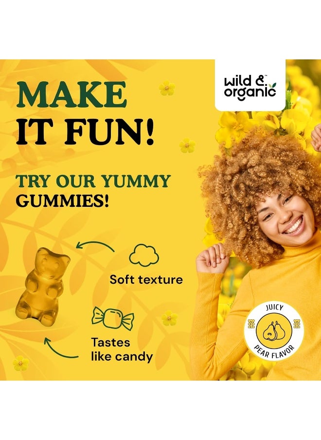 Wild & Organic Mullein Gummies - Daily Dietary Supplement for Respiratory, Digestive Support - Natural Sleep Aid, Immune Booster - Vegan, Non-GMO Verbascum Thapsus Herbal Extract - 2000mg, 60 Chews