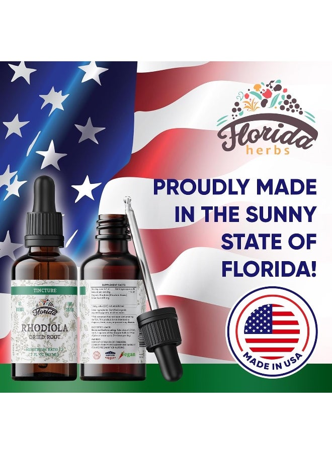 FLORIDA HERBS Rhodiola Tincture, Organic Rhodiola Extract (Rhodiola Rosea) Dried Root Health Supplement, Non-GMO in Cold-Pressed Organic Vegetable Glycerin 2 oz, 670 mg