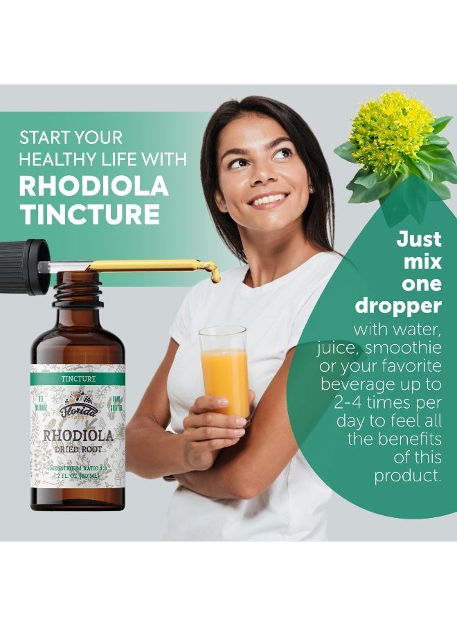 FLORIDA HERBS Rhodiola Tincture, Organic Rhodiola Extract (Rhodiola Rosea) Dried Root Health Supplement, Non-GMO in Cold-Pressed Organic Vegetable Glycerin 2 oz, 670 mg