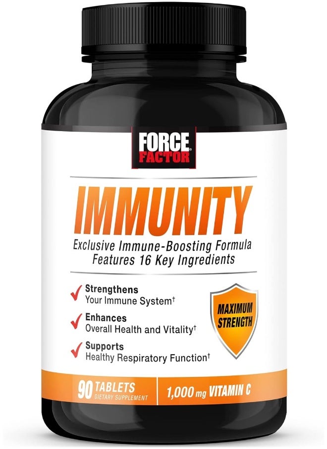 Force Factor Immunity, Immune Support Booster with Elderberry and 1000mg of Vitamin C, Plus Vitamin D, Zinc, Probiotics, Quercetin, Antioxidants, and Echinacea for Immune Health Defense, 90 Tablets