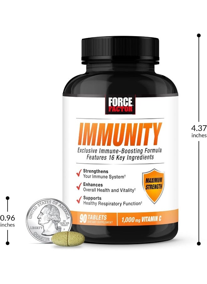 Force Factor Immunity, Immune Support Booster with Elderberry and 1000mg of Vitamin C, Plus Vitamin D, Zinc, Probiotics, Quercetin, Antioxidants, and Echinacea for Immune Health Defense, 90 Tablets