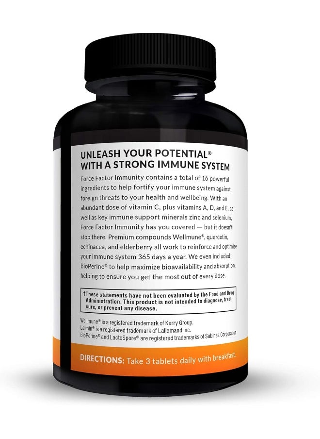 Force Factor Immunity, Immune Support Booster with Elderberry and 1000mg of Vitamin C, Plus Vitamin D, Zinc, Probiotics, Quercetin, Antioxidants, and Echinacea for Immune Health Defense, 90 Tablets