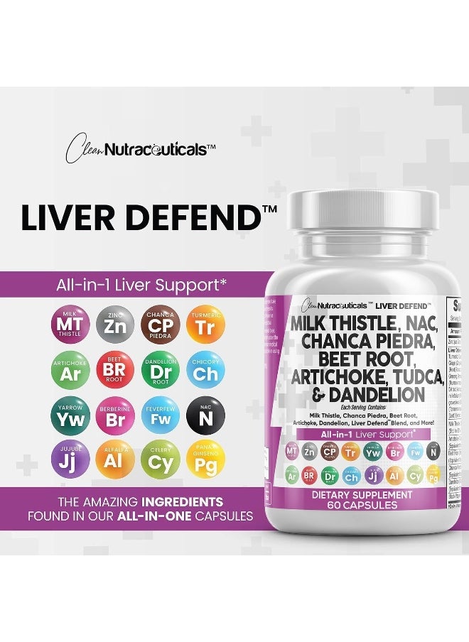 Milk Thistle 3000mg NAC Chanca Piedra 2000mg Beet Root 2000mg Artichoke 2000mg Dandelion Root 1000mg - Liver Cleanse Detox & Repair Supplement Plus TUDCA Choline and Ginger - Made in USA 60 Caps