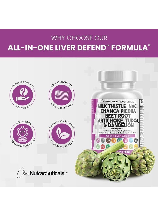 Milk Thistle 3000mg NAC Chanca Piedra 2000mg Beet Root 2000mg Artichoke 2000mg Dandelion Root 1000mg - Liver Cleanse Detox & Repair Supplement Plus TUDCA Choline and Ginger - Made in USA 60 Caps