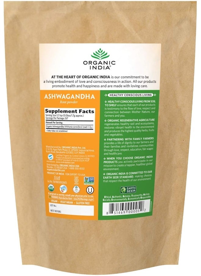 Organic India Ashwagandha Bulk Herb Powder, 1 Pound