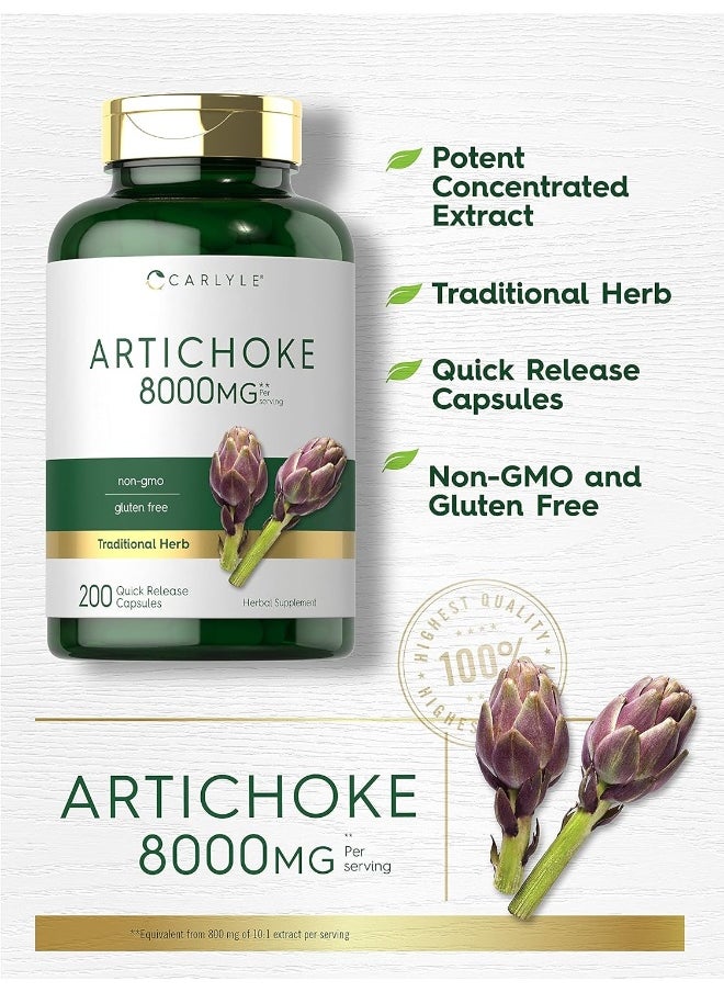 Carlyle Artichoke Extract Capsules 8000mg | 200 Count | Non-GMO, Gluten Free Supplement