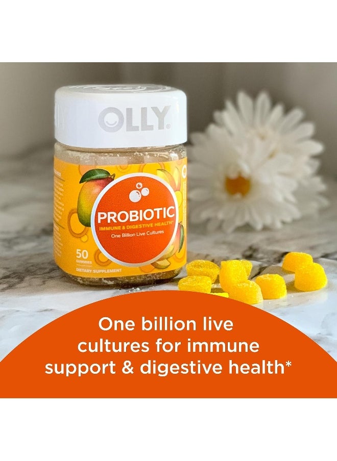 OLLY Probiotic Gummy, Immune and Digestive Support, 1 Billion CFUs, Chewable Probiotic Supplement, Mango, 25 Day Supply - 50 Count