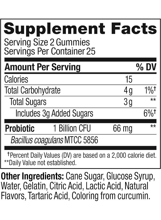 OLLY Probiotic Gummy, Immune and Digestive Support, 1 Billion CFUs, Chewable Probiotic Supplement, Mango, 25 Day Supply - 50 Count
