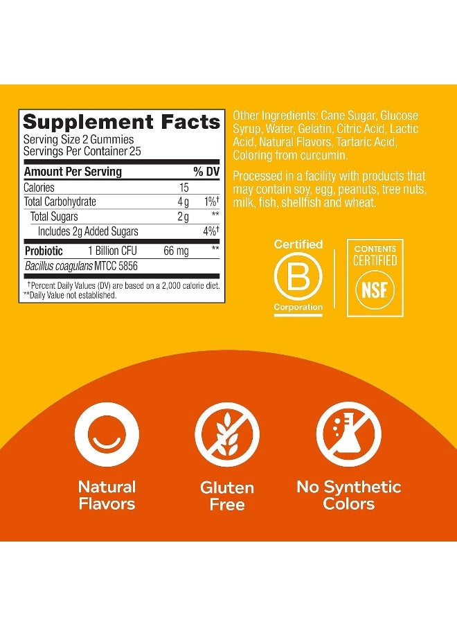 OLLY Probiotic Gummy, Immune and Digestive Support, 1 Billion CFUs, Chewable Probiotic Supplement, Mango, 25 Day Supply - 50 Count
