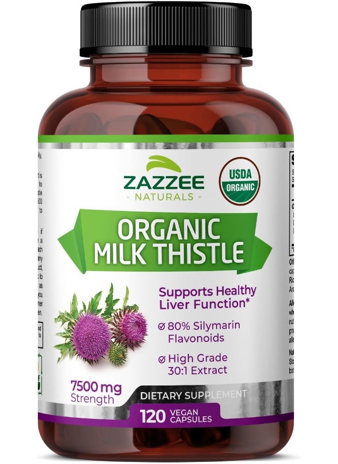 Zazzee Organic Milk Thistle Extract Capsules (120 Pieces, 7500mg)