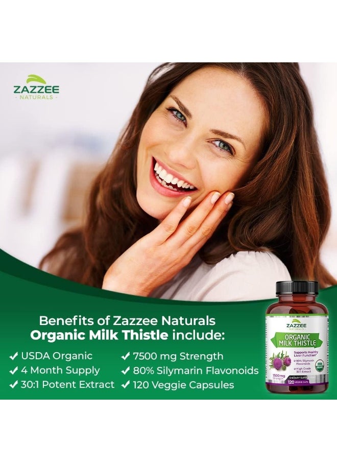 Zazzee Organic Milk Thistle Extract Capsules (120 Pieces, 7500mg)