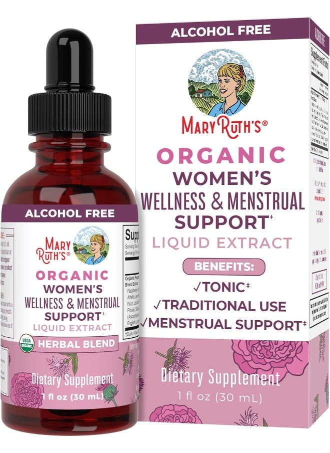 MaryRuth Organics Herbal Supplement Drop, Support Menstruating Bodies and Relaxation, Pack of 1, USDA Raspberry, Stinging Nettle Leaf, Eleuthero Root, Chaste Tree Berry, Vegan, 1 Fluid Ounces