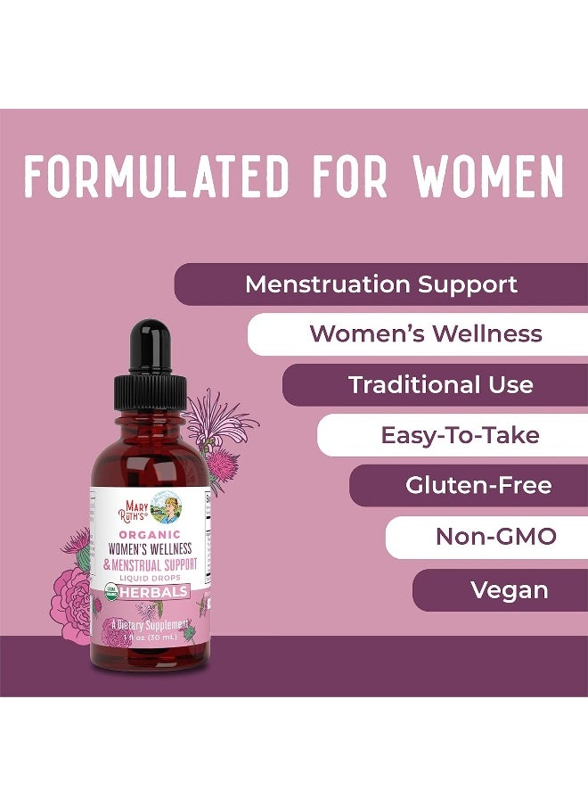 MaryRuth Organics Herbal Supplement Drop, Support Menstruating Bodies and Relaxation, Pack of 1, USDA Raspberry, Stinging Nettle Leaf, Eleuthero Root, Chaste Tree Berry, Vegan, 1 Fluid Ounces
