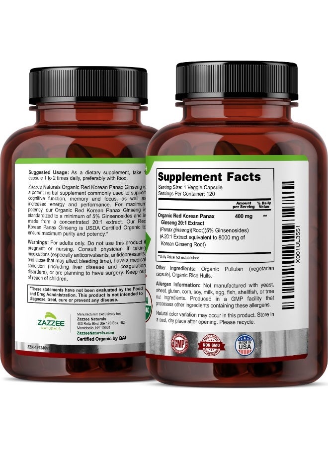 Zazzee Naturals Korean Panax Ginseng, 120 Veggie Caps