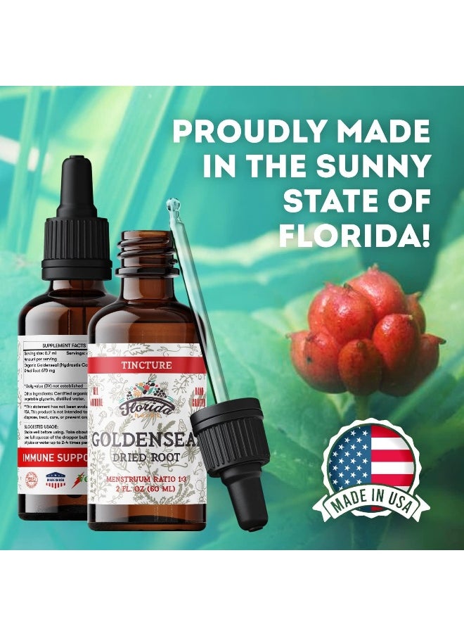 FLORIDA HERBS Goldenseal Root Tincture, Organic Goldenseal Extract (Hydrastis Canadensis) Health Supplement, 2 oz, 680 mg