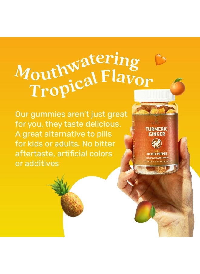 BeLive Vegetarian Friendly Turmeric with Ginger Gummies Curcumin Vitamins All Natural Chews for Adults & Kids (60 Count)