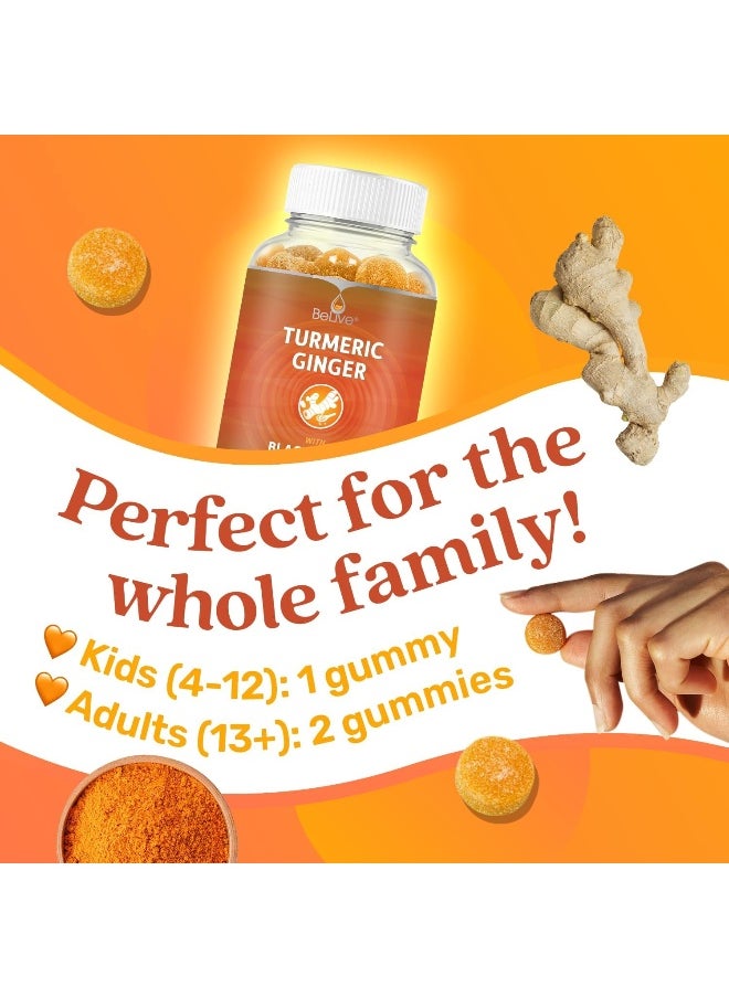 BeLive Vegetarian Friendly Turmeric with Ginger Gummies Curcumin Vitamins All Natural Chews for Adults & Kids (60 Count)