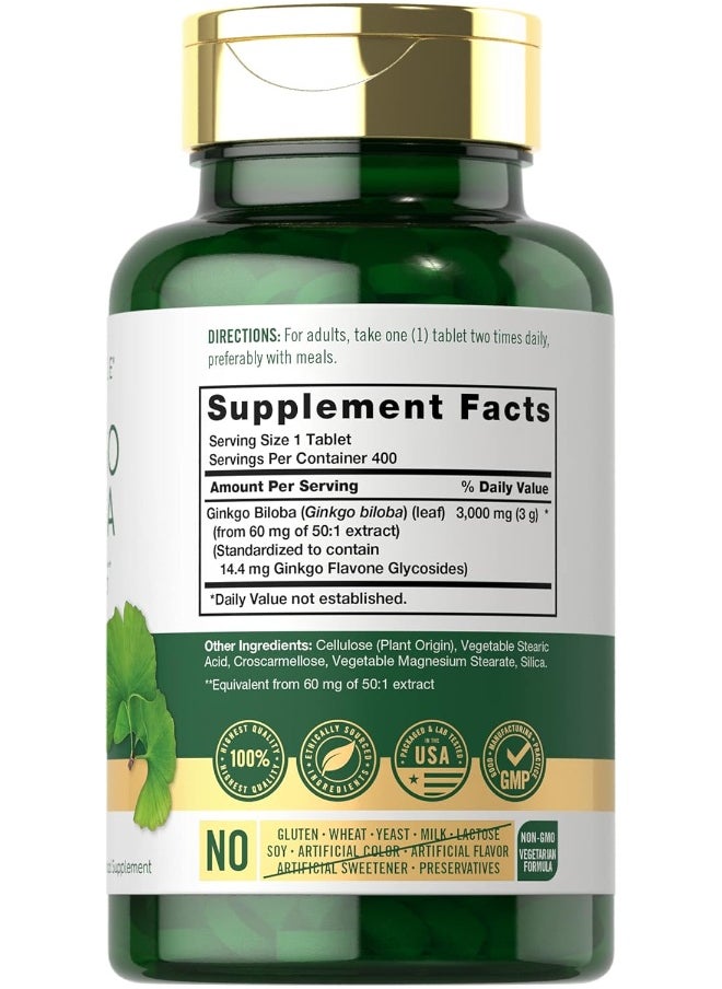 Carlyle Ginkgo Biloba 3000mg | 400 Tablets | Vegetarian Supplement | Non-GMO, Gluten Free