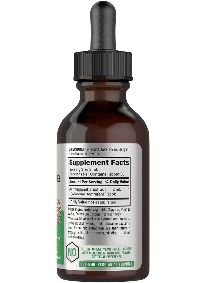 Horbäach Ashwagandha Root Liquid Extract | 2 fl oz | Alcohol Free Tincture | Vegetarian, Non-GMO, Gluten Free Supplement