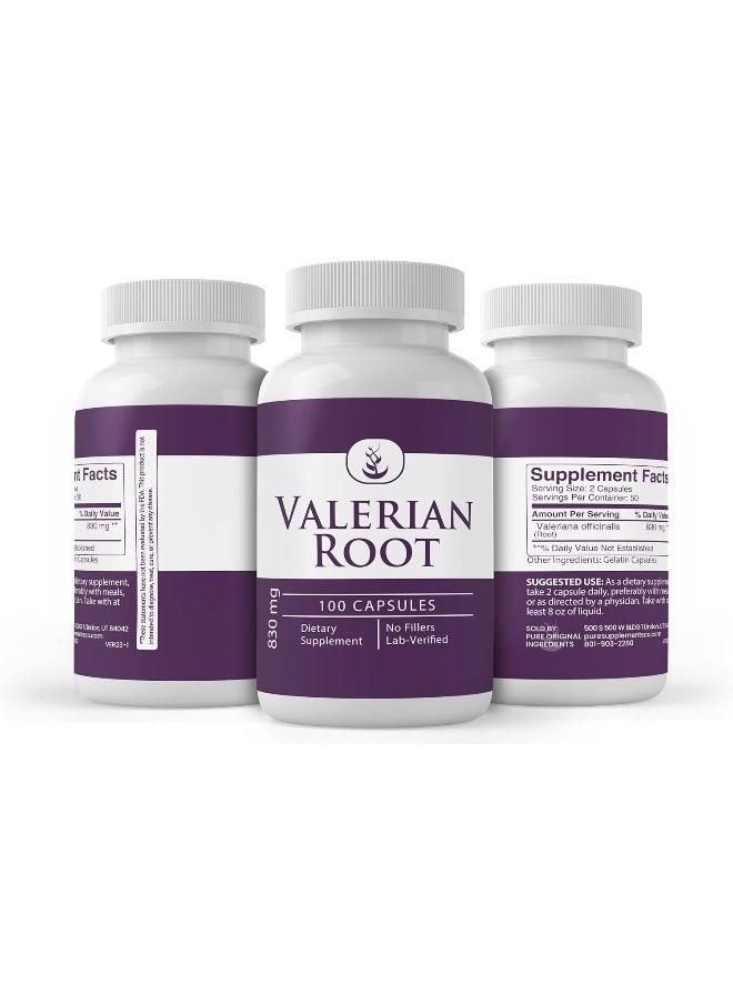 PURE ORIGINAL INGREDIENTS Valerian Root, (100 Capsules) Always Pure, No Additives Or Fillers, Lab Verified