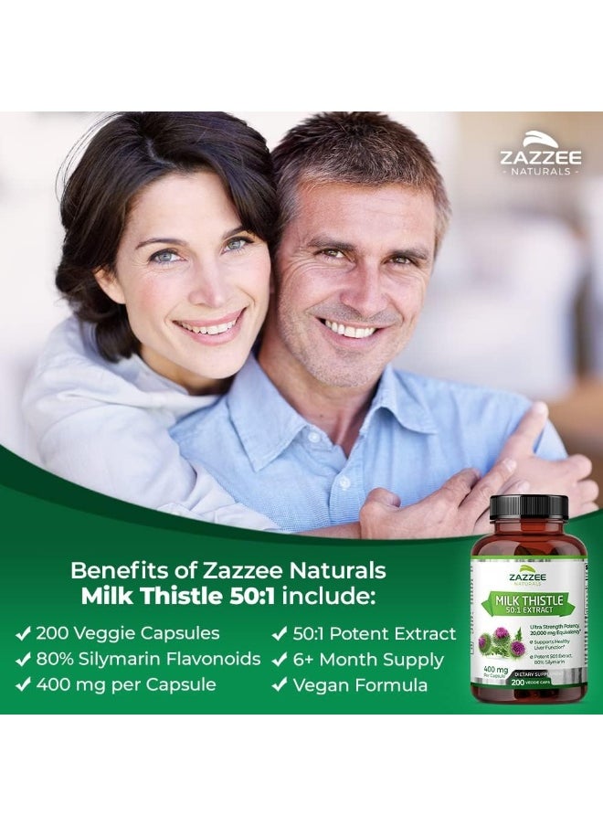 Zazzee 50:1 Extract Milk Thistle (20000mg, 200 Vegan Capsules)