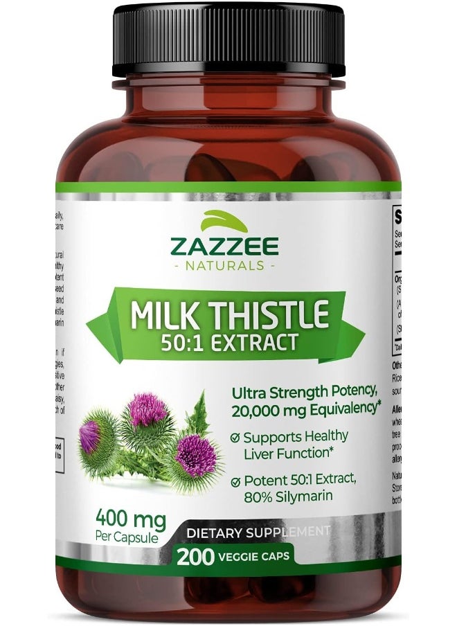 Zazzee 50:1 Extract Milk Thistle (20000mg, 200 Vegan Capsules)