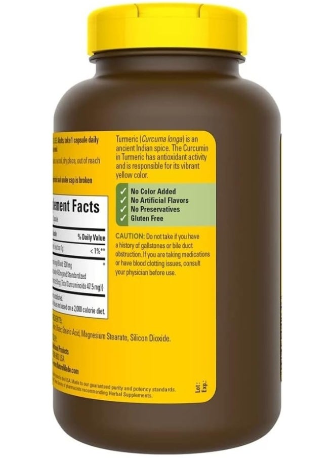 Nature Made Turmeric Curcumin 500 Milligram. Capsules Value Size 180 Ct