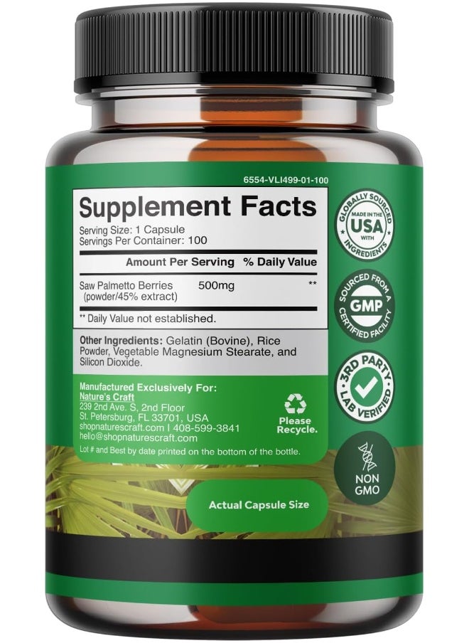 Pure Saw Palmetto Extract Capsules - Enhanced Hair Growth Supplement with Saw Palmetto for Women and Men