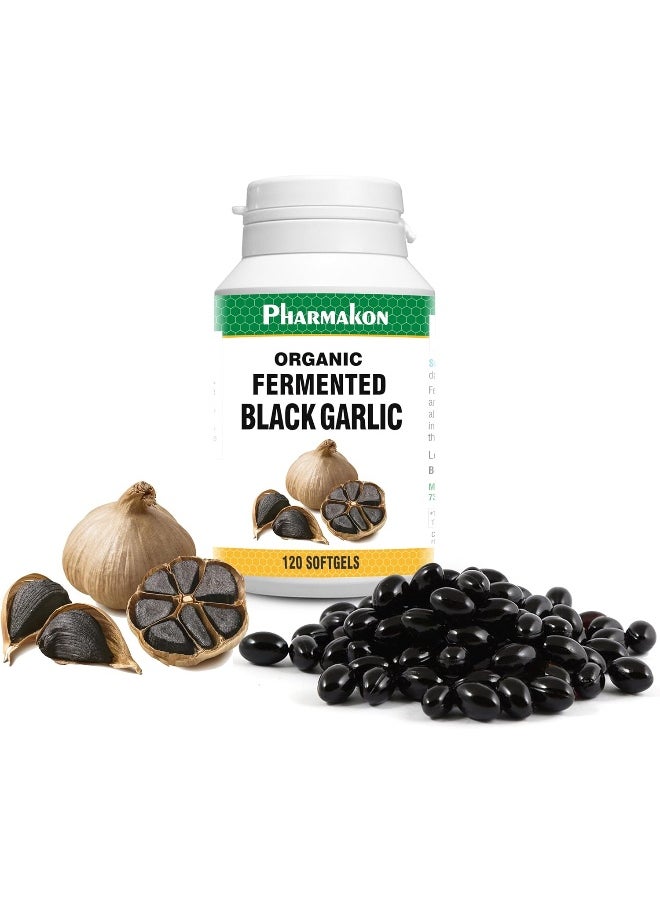 PHARMAKON Organic Aged Black Garlic, Bioavailable Soft Capsules, Wholesome, Reduced Odor (120 Count)