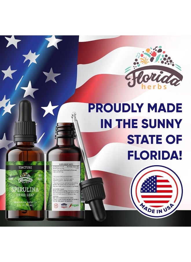 FLORIDA HERBS Spirulina Tincture, Organic Spirulina Extract (Arthrospira Platensis) Herbal Supplement, Non-GMO in Cold-Pressed Organic Vegetable Glycerin, 700 mg, 2 oz (60 ml)