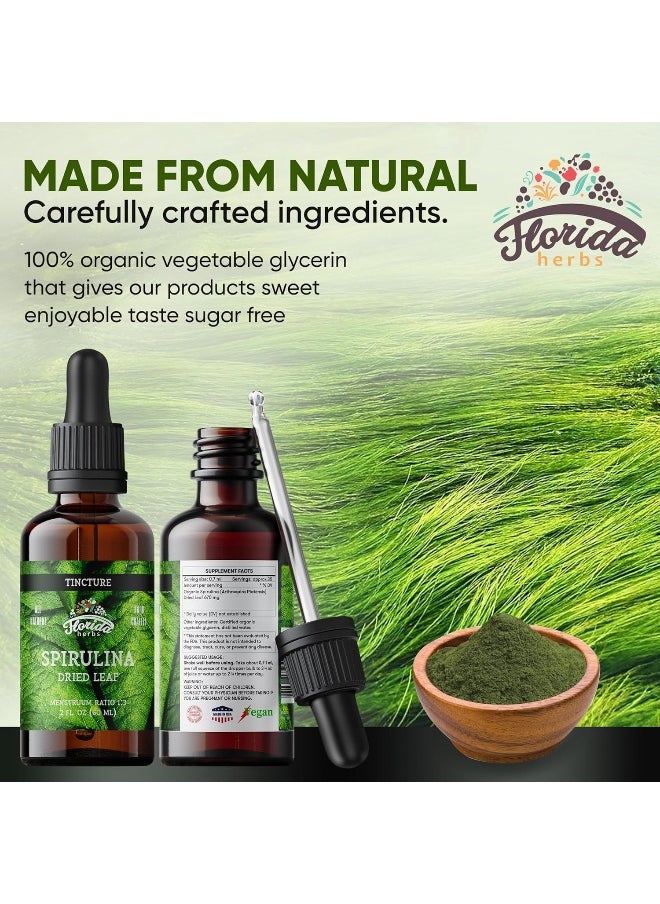 FLORIDA HERBS Spirulina Tincture, Organic Spirulina Extract (Arthrospira Platensis) Herbal Supplement, Non-GMO in Cold-Pressed Organic Vegetable Glycerin, 700 mg, 2 oz (60 ml)
