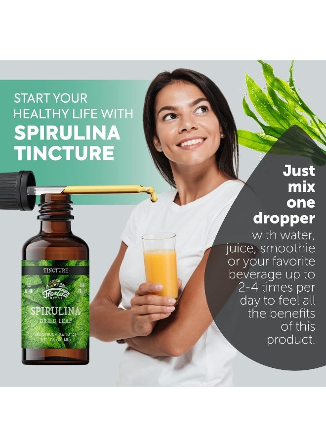 FLORIDA HERBS Spirulina Tincture, Organic Spirulina Extract (Arthrospira Platensis) Herbal Supplement, Non-GMO in Cold-Pressed Organic Vegetable Glycerin, 700 mg, 2 oz (60 ml)