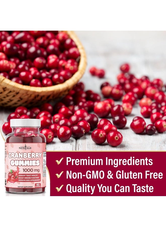 NEW AGE Cranberry Gummies Urinary Tract Health Gummies 1000mg - Supports Bladder, Kidney, UTI - Vegetarian, 2 Pack -120 Count