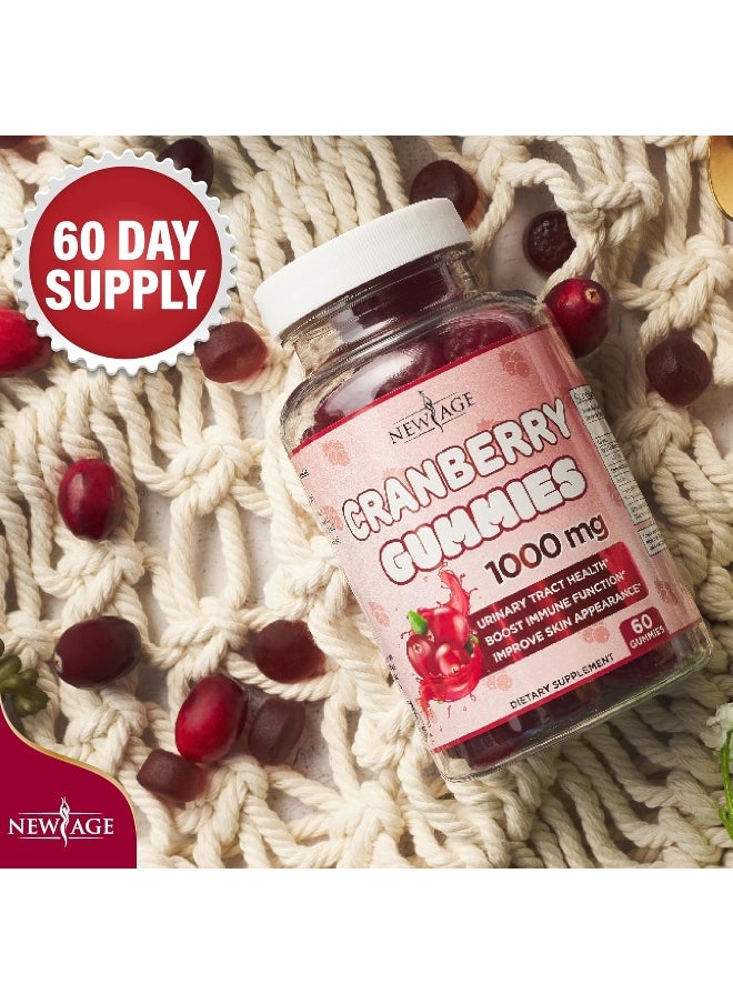 NEW AGE Cranberry Gummies Urinary Tract Health Gummies 1000mg - Supports Bladder, Kidney, UTI - Vegetarian, 2 Pack -120 Count