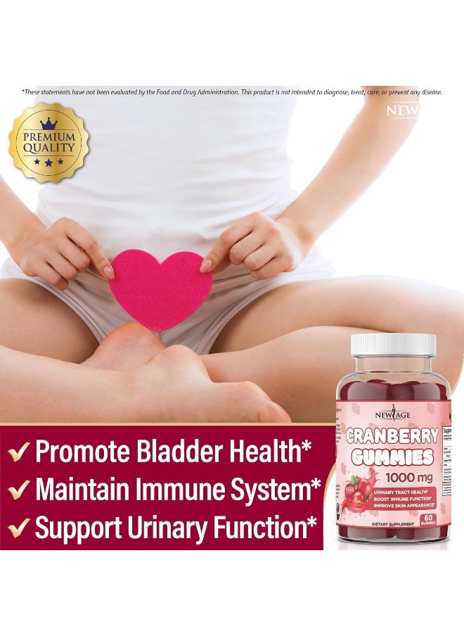 NEW AGE Cranberry Gummies Urinary Tract Health Gummies 1000mg - Supports Bladder, Kidney, UTI - Vegetarian, 2 Pack -120 Count