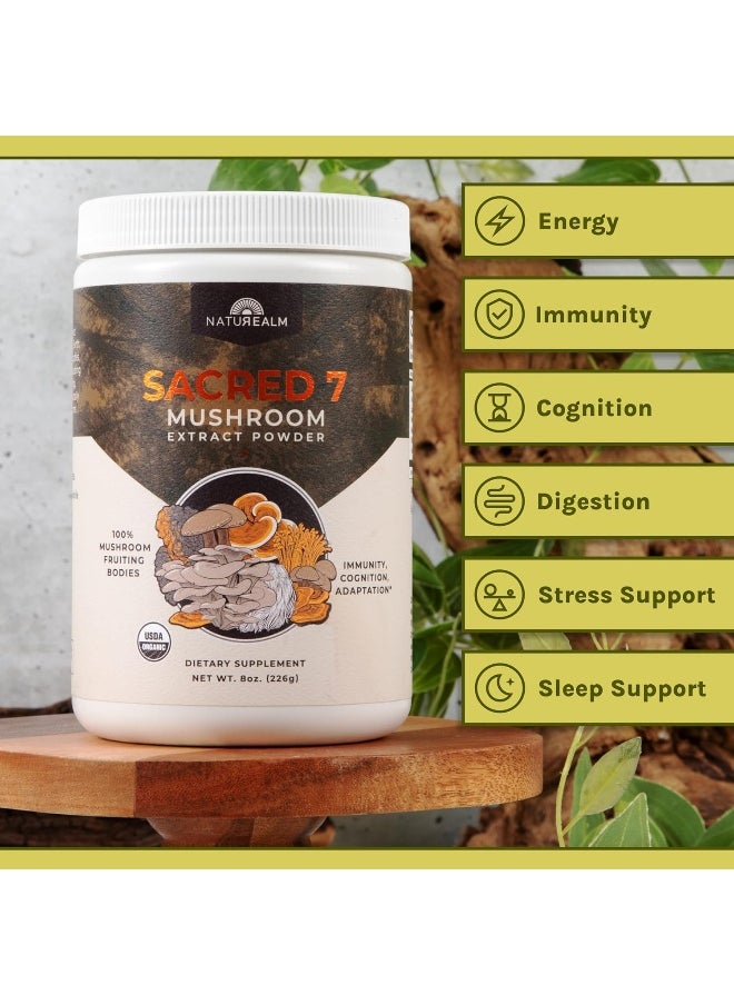 SACRED 7 Real Mushrooms No Fillers USDA Organic Extract Powder Supplement - 226g