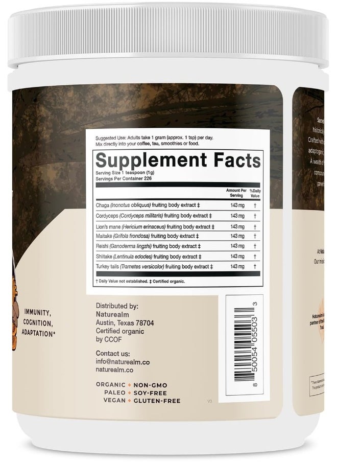 SACRED 7 Real Mushrooms No Fillers USDA Organic Extract Powder Supplement - 226g