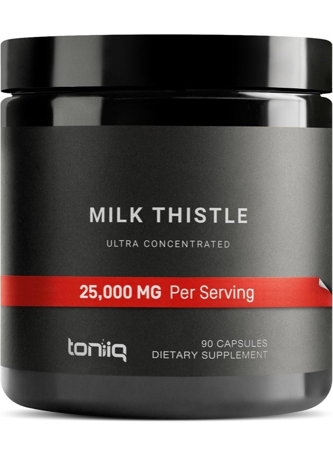 Toniiq 25,000mg 50x Concentrated Milk Thistle Extract - Milk Thistle 500mg Per Serving - 80% Silymarin - Bioavailable Silymarin Milk Thistle Supplement Capsules - 90 Vegetarian Caps