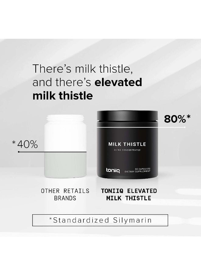 Toniiq 25,000mg 50x Concentrated Milk Thistle Extract - Milk Thistle 500mg Per Serving - 80% Silymarin - Bioavailable Silymarin Milk Thistle Supplement Capsules - 90 Vegetarian Caps
