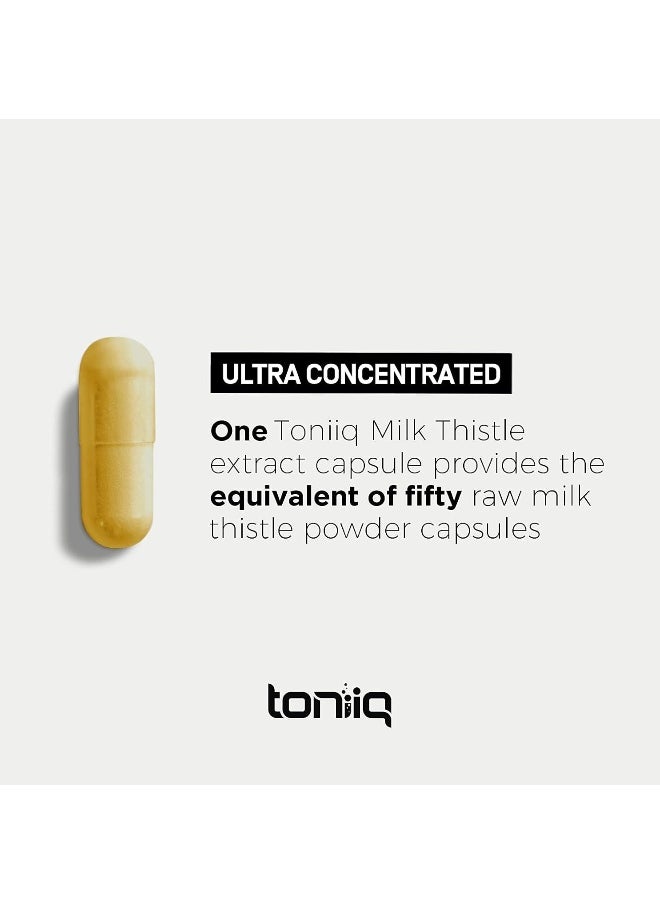 Toniiq 25,000mg 50x Concentrated Milk Thistle Extract - Milk Thistle 500mg Per Serving - 80% Silymarin - Bioavailable Silymarin Milk Thistle Supplement Capsules - 90 Vegetarian Caps