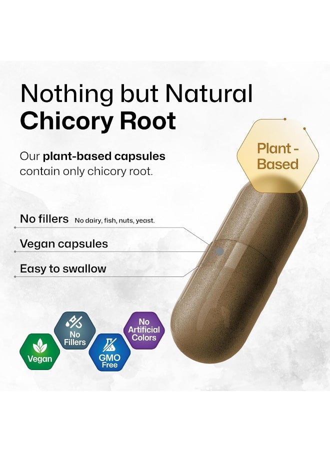 BIO KRAUTER Chicory Capsules - Organic Chicory Root Nutritional Herbal Supplement - Natural Dietary Support for Digestive Function, Liver & Brain Health - Vegan, Non-GMO - 1200mg, 100 Caps per Bottle
