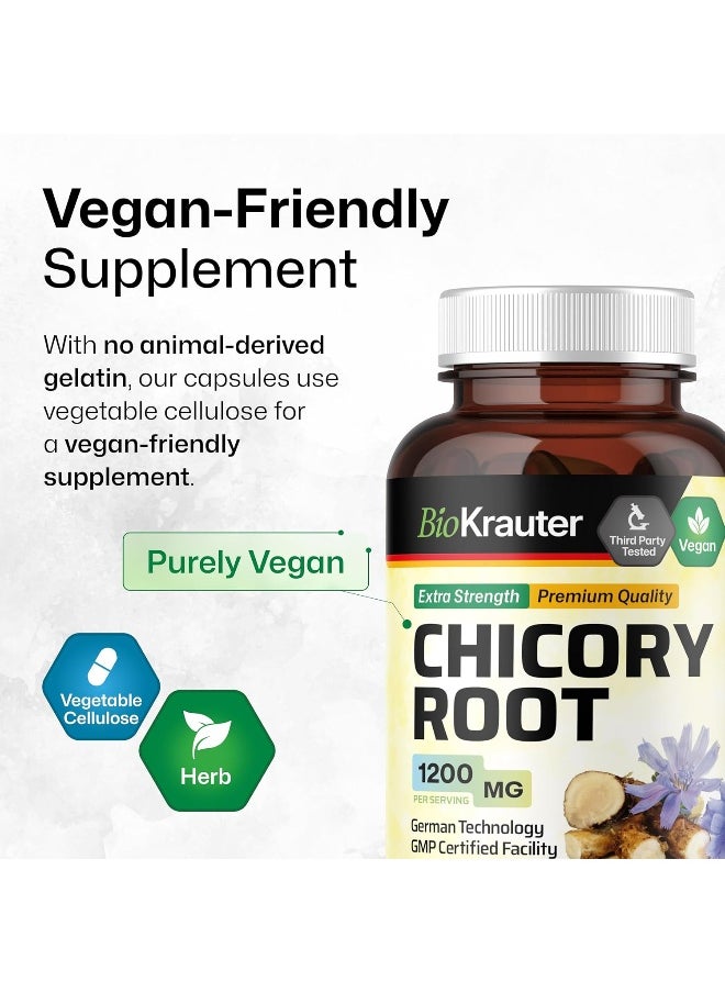 BIO KRAUTER Chicory Capsules - Organic Chicory Root Nutritional Herbal Supplement - Natural Dietary Support for Digestive Function, Liver & Brain Health - Vegan, Non-GMO - 1200mg, 100 Caps per Bottle