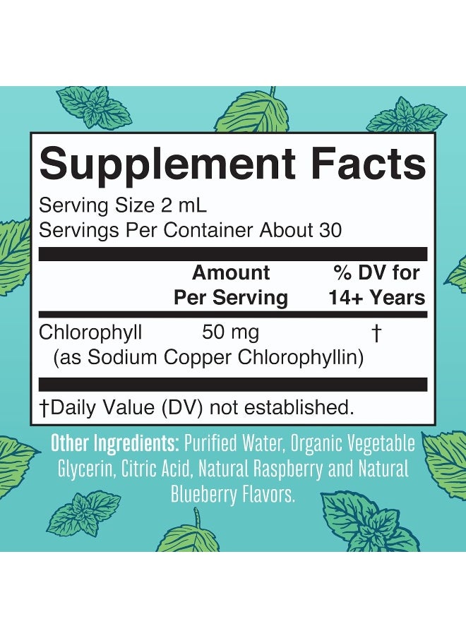 Organic Chlorophyll Liquid Drops by MaryRuth's | Vegan Liquid Chlorophyll | Energy Supplement Natural Deodorant Liver Function Immune Support | Non GMO, Peppermint | 50mg per serving, 30 servings