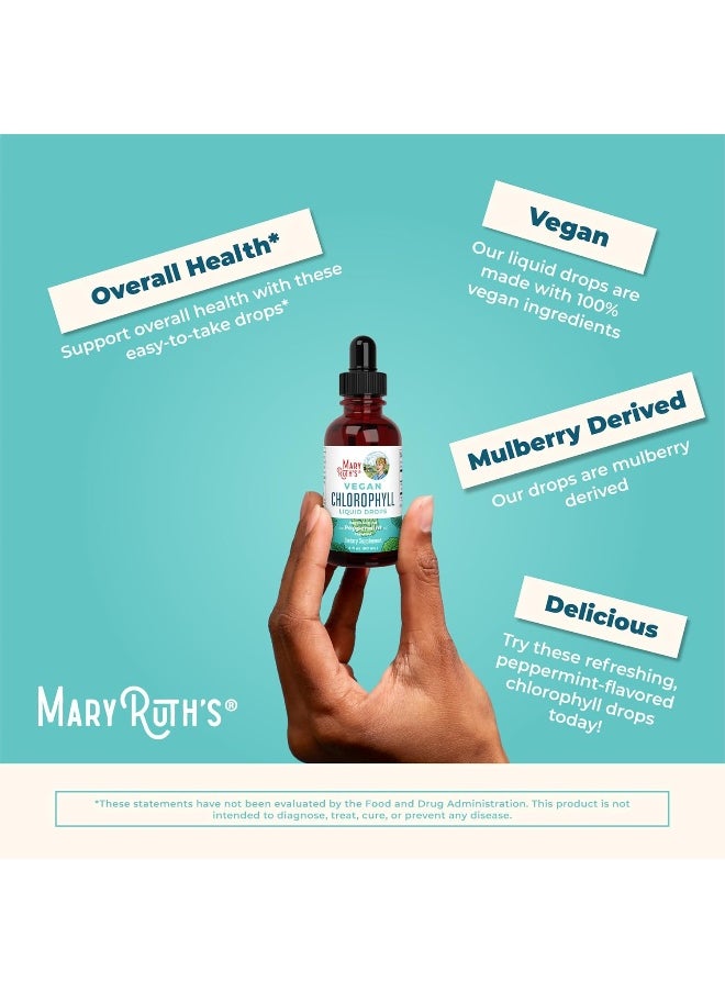 Organic Chlorophyll Liquid Drops by MaryRuth's | Vegan Liquid Chlorophyll | Energy Supplement Natural Deodorant Liver Function Immune Support | Non GMO, Peppermint | 50mg per serving, 30 servings