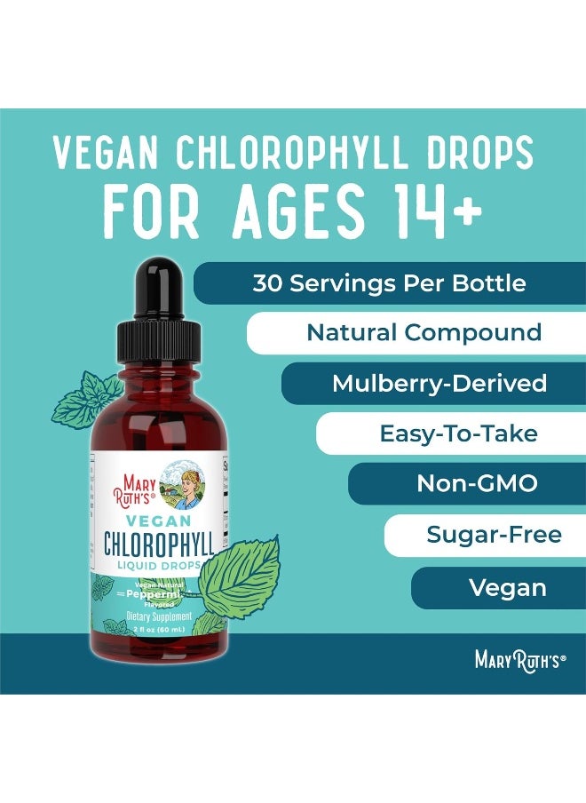 Organic Chlorophyll Liquid Drops by MaryRuth's | Vegan Liquid Chlorophyll | Energy Supplement Natural Deodorant Liver Function Immune Support | Non GMO, Peppermint | 50mg per serving, 30 servings