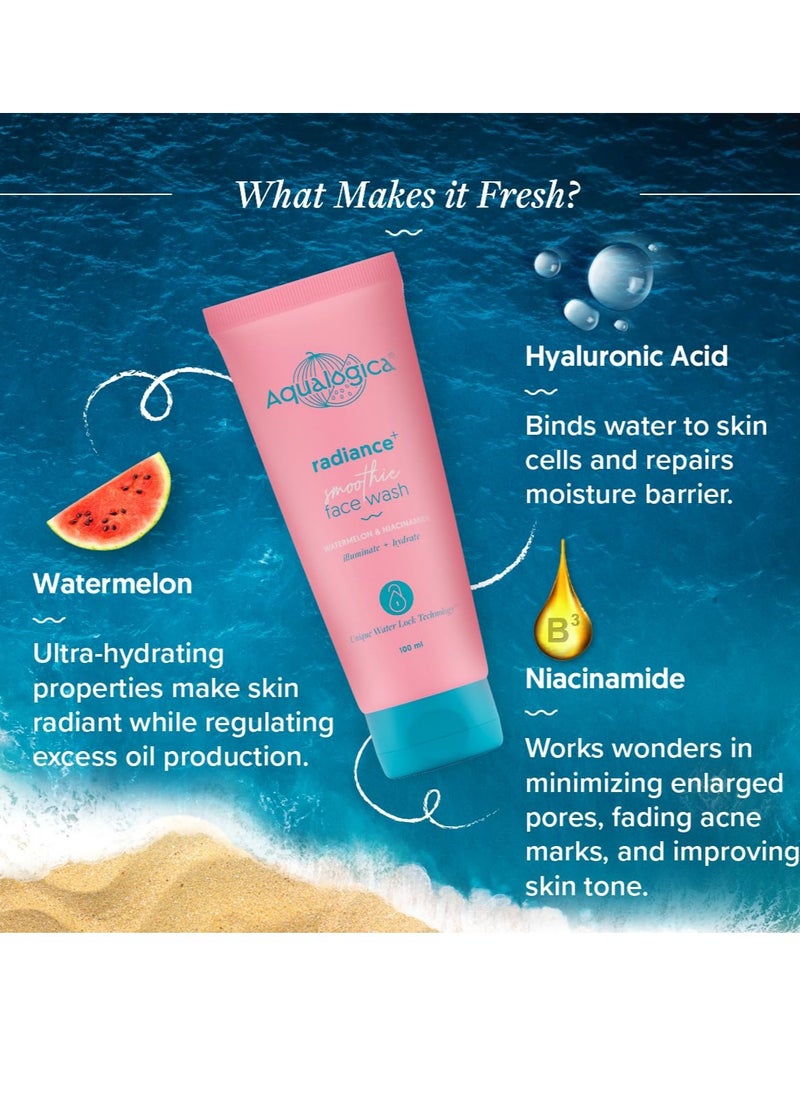 Radiance + Smoothie Face Wash with Watermelon | Cleanses & Controls Excess Oil | Niacinamide Helps Reduce Acne Marks & Spots | 3.38 Fl Oz/100 ml